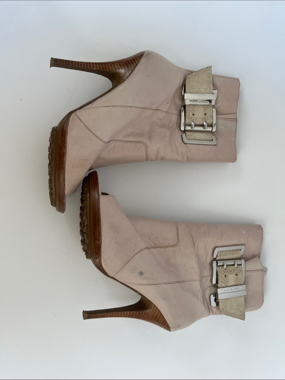 Michael Kors Blush Peep-Toe Ankle Booties with Buckle Accent